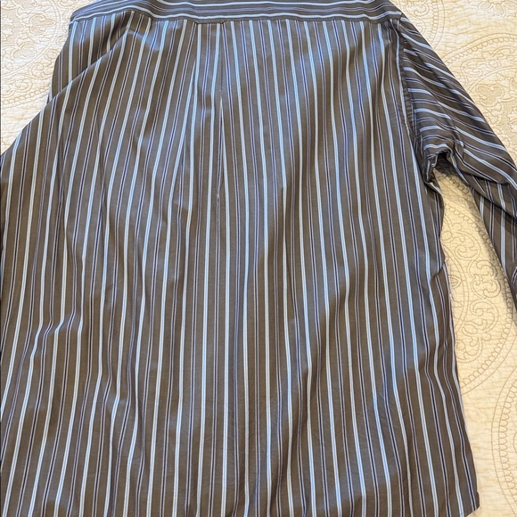 Faconnable Men’s XXL Brown Chocolate Shirt Ivory & Light Blue Pinstripe Cotton - Picture 5 of 5